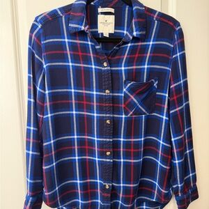 American Eagle Outfitters Navy and Red Plaid Shirt